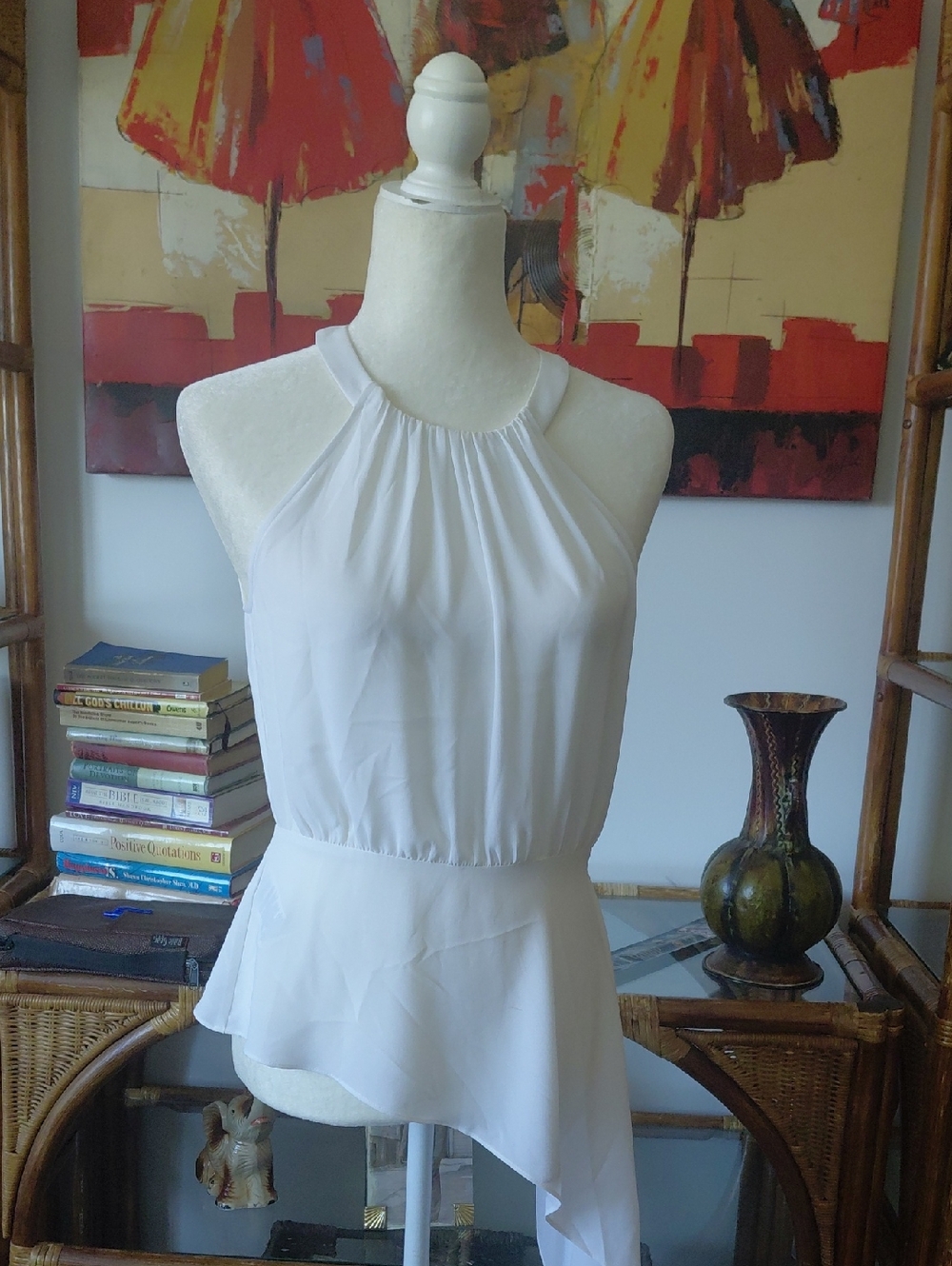 BCBGMaxAzria White Halter Peplum Camisole